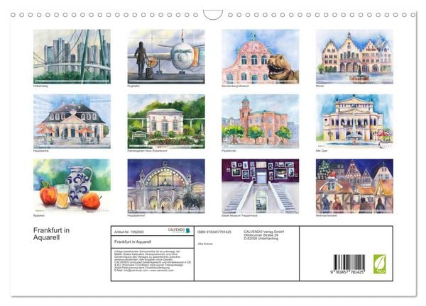 Produktbild: Frankfurt in Aquarell (Wandkalender 2026 DIN A3 quer), CALVENDO Monatskalender