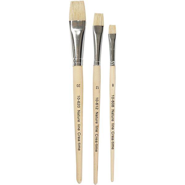 Creativ Company Nature Line Pinsel, Nr. 8+12+20, L 18,5-20,5 cm, B 10-20 mm, Flach, 3 Stk