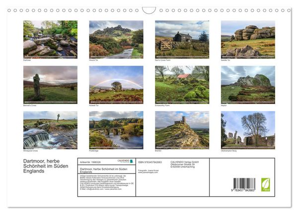 Produktbild: Dartmoor, herbe Sch&ouml;nheit im S&uuml;den Englands (Wandkalender 2026 DIN A3 quer), CALVENDO Monatskalender