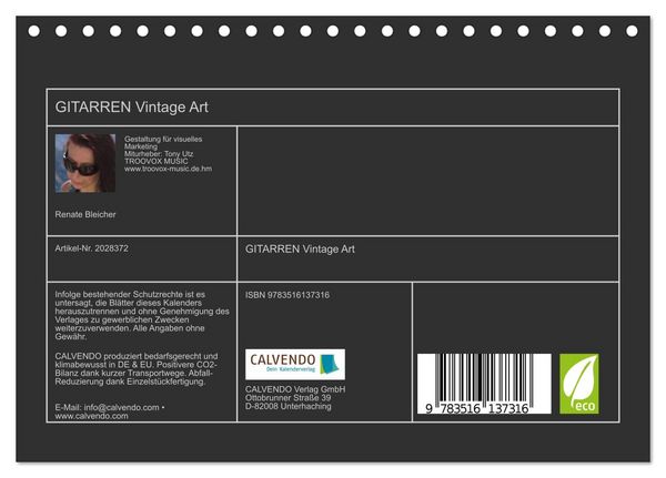 Produktbild: GITARREN Vintage Art (Tischkalender 2026 DIN A5 quer), CALVENDO Monatskalender