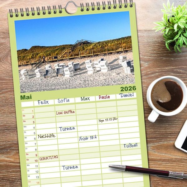 Produktbild: Familienplaner 2026 - SYLT D&uuml;nenwege mit 5 Spalten (Wandkalender, 21 x 45 cm) CALVENDO