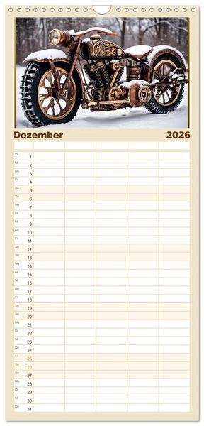 Produktbild: Familienplaner 2026 - Motorr&auml;der im Steampunk-Style mit 5 Spalten (Wandkalender, 21 x 45 cm) CALVENDO
