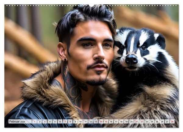 Produktbild: Naturburschen im Wald - Muskeln, Tattoos und Waldbewohner (Wandkalender 2026 DIN A2 quer), CALVENDO Monatskalender