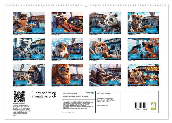 Produktbild: Funny charming animals as pilots (High Quality Premium Wall Calendar 2026 DIN A2 landscape),CALVENDO 12 Month Wall Calendar