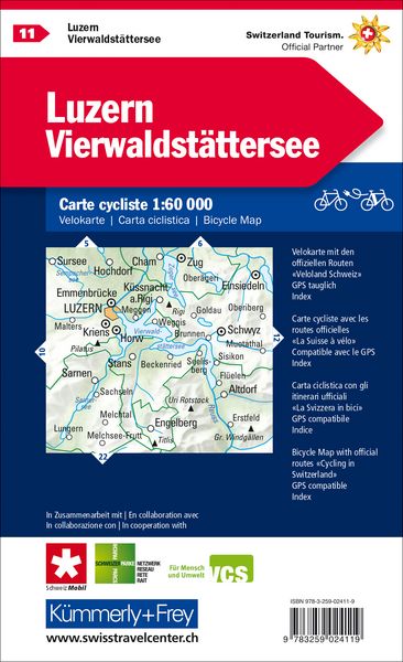 Produktbild: K&uuml;mmerly+Frey Velokarte 11 Luzern, Vierwaldst&auml;ttersee 1:60.000