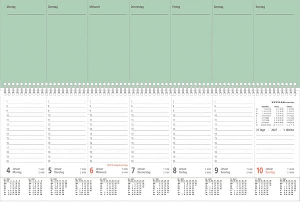 Produktbild: Tischquerkalender 1W/2S PERFO XL gr&uuml;n 2027