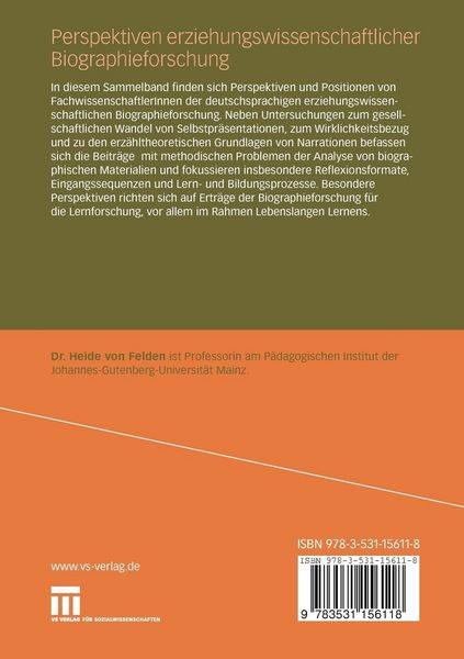 Produktbild: Perspektiven erziehungswissenschaftlicher Biographieforschung