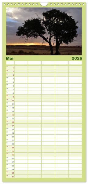 Produktbild: Familienplaner 2026 - Namibia mit 5 Spalten (Wandkalender, 21 x 45 cm) CALVENDO