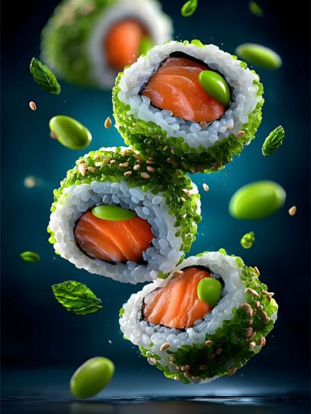 CALVENDO Puzzle Sushi - fliegende California Rolls | 1000 Teile Lege-Größe 64x48cm Foto-Puzzle für glückliche Stunden