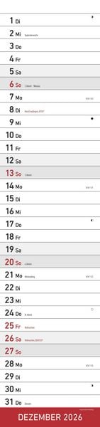 Produktbild: Streifenplaner XL ROT 2026 - Streifenkalender 15x64 cm - Wandplaner - Küchenkalender - schmales Design - eine Spalte - Langplaner