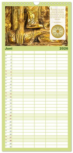Produktbild: Familienplaner 2026 - BUDDHA im GL&Uuml;CK &ndash; Weisheiten aus Asien mit 5 Spalten (Wandkalender, 21 x 45 cm) CALVENDO