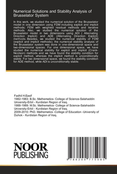 Produktbild: Numerical Solutions and Stability Analysis of Brusselator System