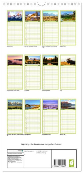 Produktbild: Familienplaner 2026 - Wyoming - Der Bundesstaat der gro&szlig;en Ebenen. mit 5 Spalten (Wandkalender, 21 x 45 cm) CALVENDO