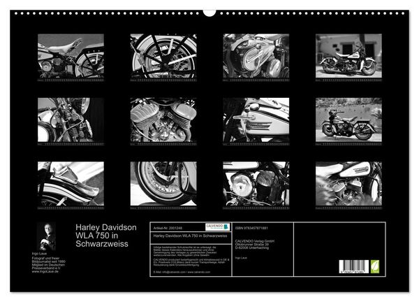 Produktbild: Harley Davidson WLA 750 in Schwarzweiss (Wandkalender 2026 DIN A2 quer), CALVENDO Monatskalender