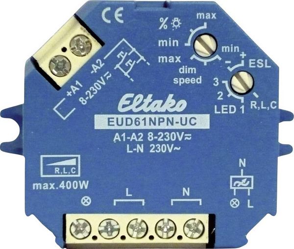 Produktbild: Eltako 61100801 Aufputz Dimmer, Unterputz Dimmer Geeignet f&uuml;r Leuchtmittel: Gl&uuml;hlampe, Energiesparlampe, Halogenlampe, Leuchtstofflampe Blau