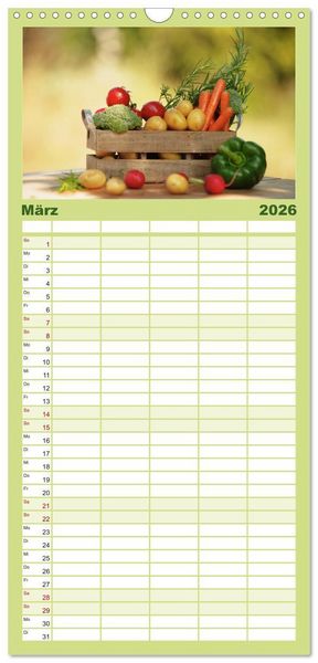 Produktbild: Familienplaner 2026 - Nat&uuml;rlich Vegan - frische gesunde K&ouml;stlichkeiten mit 5 Spalten (Wandkalender, 21 x 45 cm) CALVENDO
