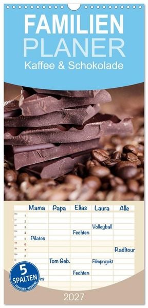 Produktbild: Familienplaner 2027 - Kaffee & Schokolade mit 5 Spalten (Wandkalender, 21 x 45 cm) CALVENDO