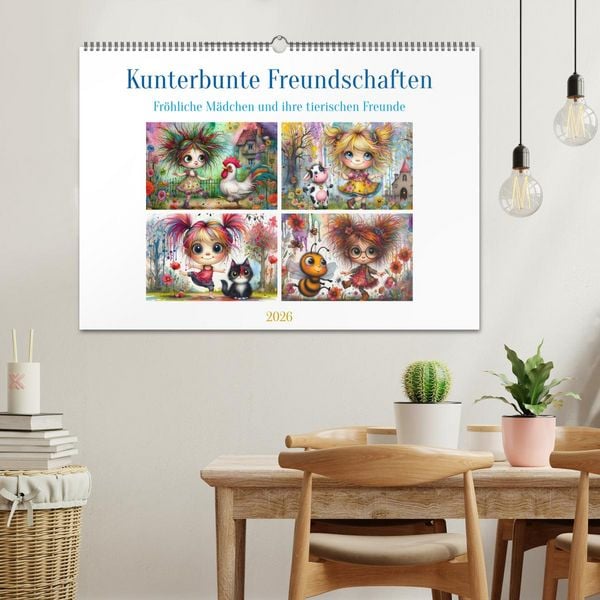 Produktbild: Kunterbunte Freundschaften - Fr&ouml;hliche M&auml;dchen und ihre tierischen Freunde (Wandkalender 2026 DIN A2 quer), CALVENDO Monatskalender