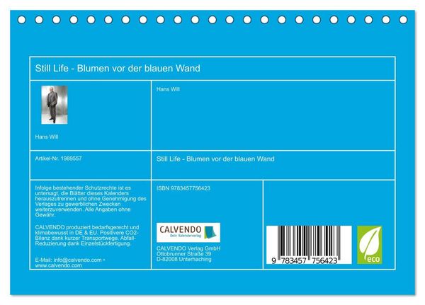 Produktbild: Still Life - Blumen vor der blauen Wand (Tischkalender 2026 DIN A5 quer), CALVENDO Monatskalender