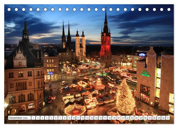 Produktbild: HALLE SAALE BEI NACHT (Tischkalender 2026 DIN A5 quer), CALVENDO Monatskalender