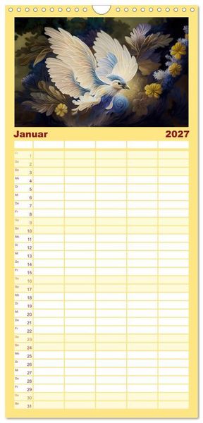 Produktbild: Familienplaner 2027 - Zauberhafte Paradiesv&ouml;gel mit 5 Spalten (Wandkalender, 21 x 45 cm) CALVENDO