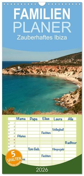 Familienplaner 2026 - Zauberhaftes Ibiza mit 5 Spalten (Wandkalender, 21 x 45 cm) CALVENDO