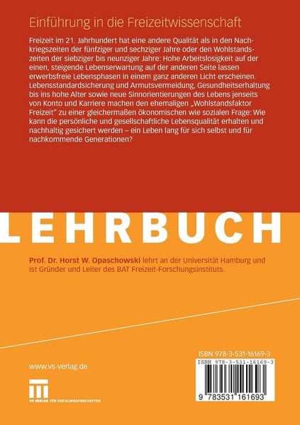 Produktbild: Einf&uuml;hrung in die Freizeitwissenschaft