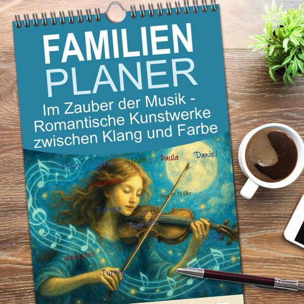 Produktbild: Familienplaner 2026 - Im Zauber der Musik - Romantische Kunstwerke zwischen Klang und Farbe mit 5 Spalten (Wandkalender, 21 x 45 cm) CALVENDO