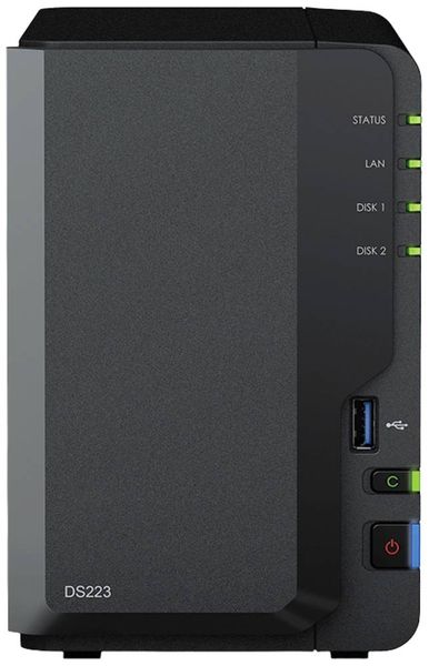 Synology DiskStation DS223 NAS-Server Gehäuse 0 GB 2 Bay USB 3.2 Gen 1 Frontanschluss (USB 3.0), Synology Hard- und Software, Hardware-Verschlüss