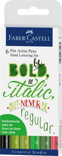 Produktbild: Faber-Castell Tuschestifte Pitt Artist Pens Hand Lettering, Gr&uuml;nt&ouml;ne, 6er Etui