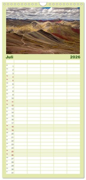 Produktbild: Familienplaner 2026 - Palccoyo - Der neue Rainbow Mountain in Peru mit 5 Spalten (Wandkalender, 21 x 45 cm) CALVENDO