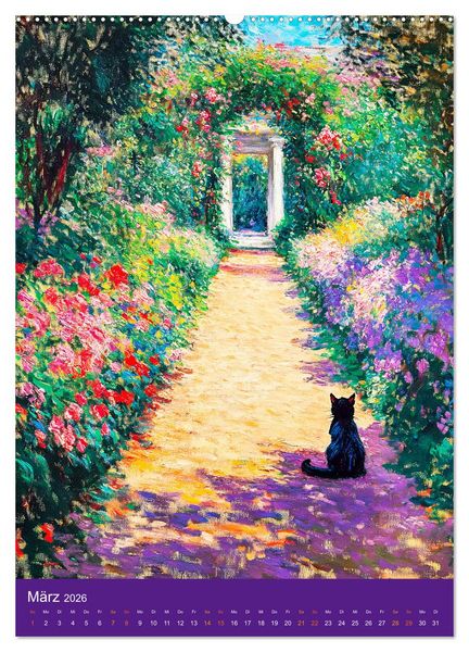 Produktbild: Katzen und Kunst - Samtige Herrscher der impressionistischen G&auml;rten (hochwertiger Premium Wandkalender 2026 DIN A2 hoch), Kunstdruck in Hochglanz