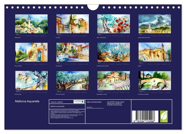 Produktbild: Mallorca Aquarelle (Wandkalender 2027 DIN A4 quer), CALVENDO Monatskalender
