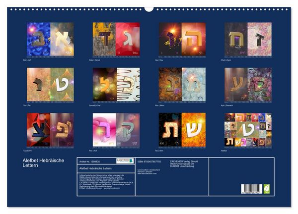 Produktbild: Alefbet Hebr&auml;ische Lettern (Wandkalender 2026 DIN A2 quer), CALVENDO Monatskalender