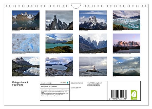 Produktbild: Patagonien mit Feuerland (Wandkalender 2026 DIN A4 quer), CALVENDO Monatskalender