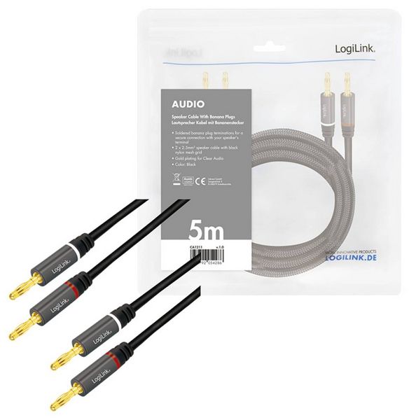 Produktbild: LogiLink CA1211 Audio Anschlusskabel 5.0m Schwarz Geschirmt, Farbcodiert