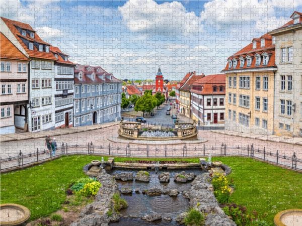 Produktbild: CALVENDO Puzzle Wasserkunst Brunnen mit Sicht auf Rathaus | 1000 Teile Lege-Gr&ouml;&szlig;e 64x48cm Foto-Puzzle f&uuml;r gl&uuml;ckliche Stunden