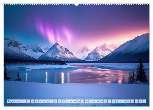 Produktbild: Traumhafte Polarlichter . Licht, Schnee und Eis hoch im Norden (hochwertiger Premium Wandkalender 2026 DIN A2 quer), Kunstdruck in Hochglanz
