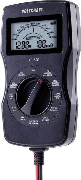 Produktbild: VOLTCRAFT Batterietester BT-501 Messbereich (Batterietester) 1,2 V, 1,5 V, 3 V, 6 V, 3,7 V, 9 V, 12 V Batterie, Akku BT-501