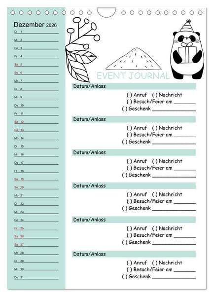 Produktbild: Geburtstagsplaner Doodle Tiere - F&uuml;r Termine, Geschenke, Eventdetails & mehr (Wandkalender 2026 DIN A4 hoch), CALVENDO Monatskalender