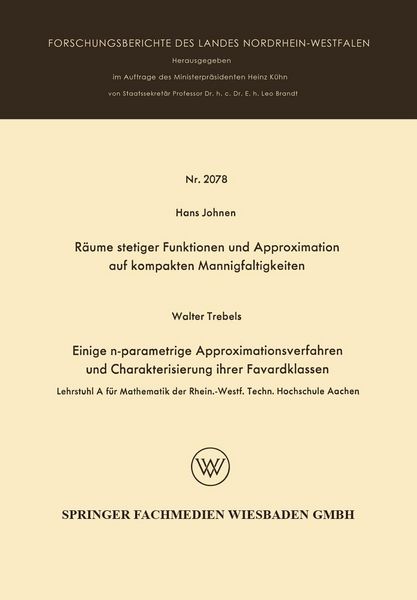 Produktbild: R&auml;ume stetiger Funktionen und Approximation auf kompakten Mannigfaltigkeiten