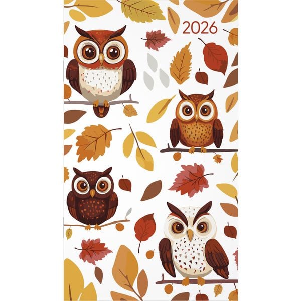 Alpha Edition - Miniplaner Style Eulen 2026 – Taschenkalender 9×15 cm, Weekly-Planer mit 64 Seiten, 1 Woche pro Seite, kompakter Notizkalender mit