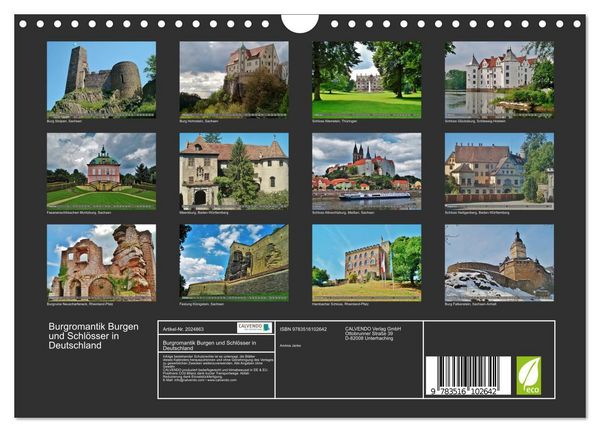Produktbild: Burgromantik Burgen und Schl&ouml;sser in Deutschland (Wandkalender 2026 DIN A4 quer), CALVENDO Monatskalender