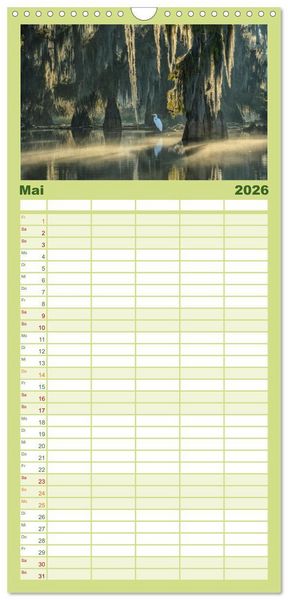 Produktbild: Familienplaner 2026 - Natur Paradies Mississippi Delta mit 5 Spalten (Wandkalender, 21 x 45 cm) CALVENDO