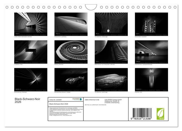 Produktbild: Black-Schwarz-Noir 2026 (Wandkalender 2026 DIN A4 quer), CALVENDO Monatskalender