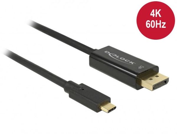 Delock USB-C® / DisplayPort Adapterkabel USB-C® Stecker, DisplayPort Stecker 1.00 m Schwarz 85255 vergoldete Steckkontak