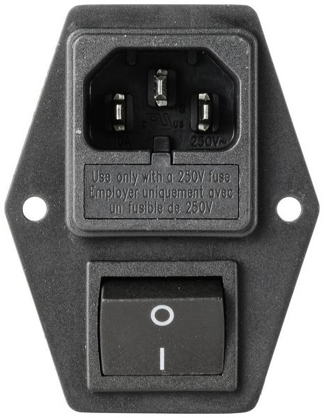 Produktbild: TRU COMPONENTS TC-10101460 Netzfilter mit Kaltger&auml;tebuchse, mit Schalter, mit 2 Sicherungen 250 V/AC 6 A 0.8 mH 1 St.