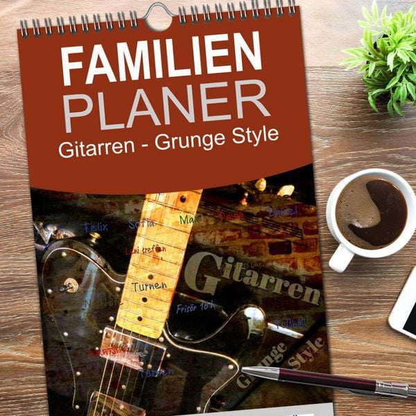 Produktbild: Familienplaner 2026 - Gitarren - Grunge Style mit 5 Spalten (Wandkalender, 21 x 45 cm) CALVENDO