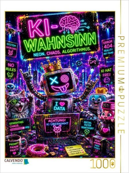 CALVENDO Puzzle Ein Motiv aus dem Kalender KI - Wahnsinn. neon. chaos. algorithmus | 1000 Teile Lege-Größe 64x48cm Foto-Puzzle für glückliche Stunden