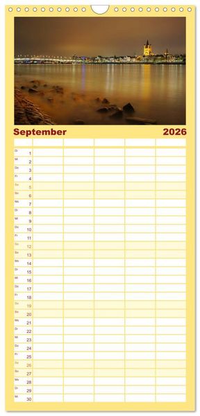 Produktbild: Familienplaner 2026 - K&ouml;ln dunkel bunt - Die Stadt in anderem Licht! mit 5 Spalten (Wandkalender, 21 x 45 cm) CALVENDO